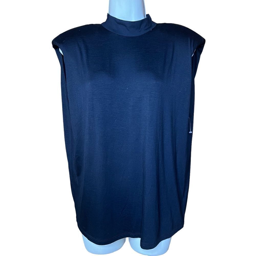 Trina Turk Black Sleeveless High Neck Padded Shoulder T NWT Size Medium